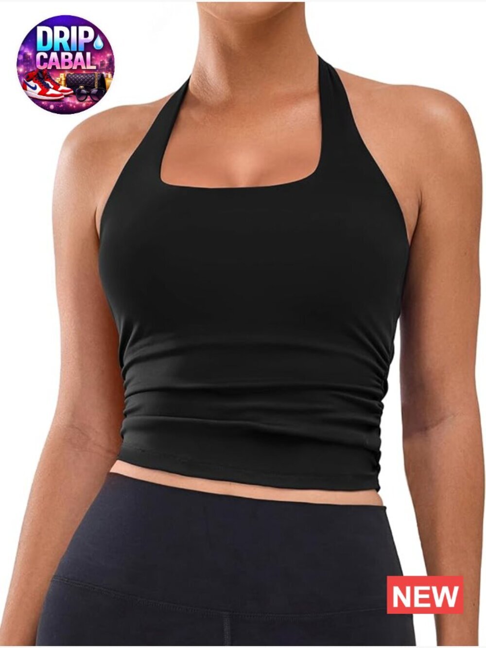 Halter Tank Top with Built-in Bra Backless Crop Top Athletic Fit Sleeveless